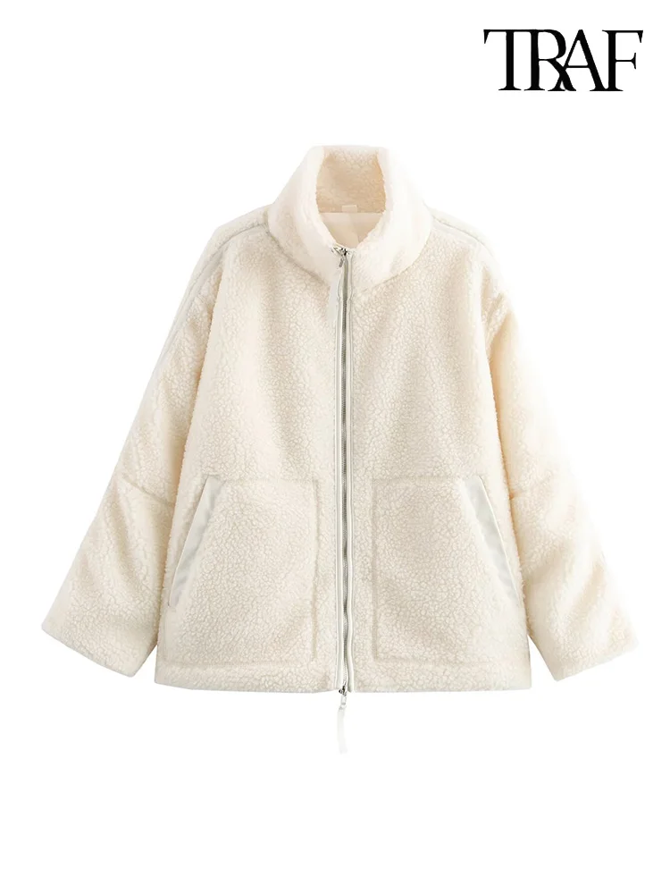 

TRAF Women's Double Head Zip Standing Collar Loose Jacket Casual Fashion Padded Cardigan Tops Autumn and Winter New Women's
