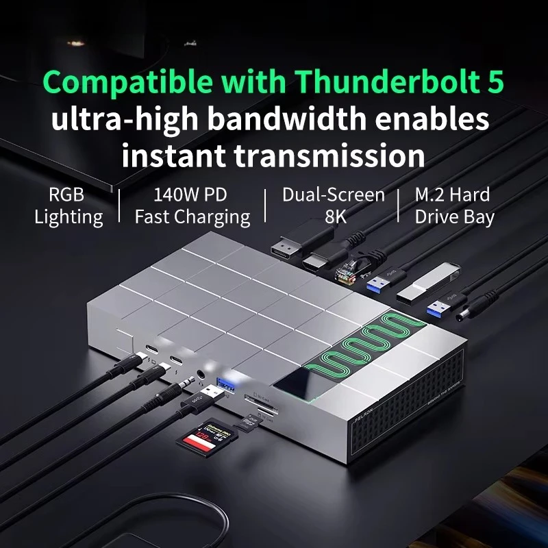 13 in 1 Type-C Hub 140W Fast Charging  USB-C to HDTV SD/TF USB 3.2 PD Docking Station