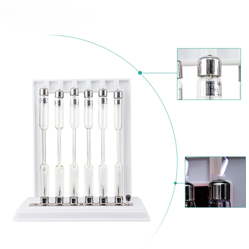 Tube avec support et baguette, gaz néon, hydrogène, azote