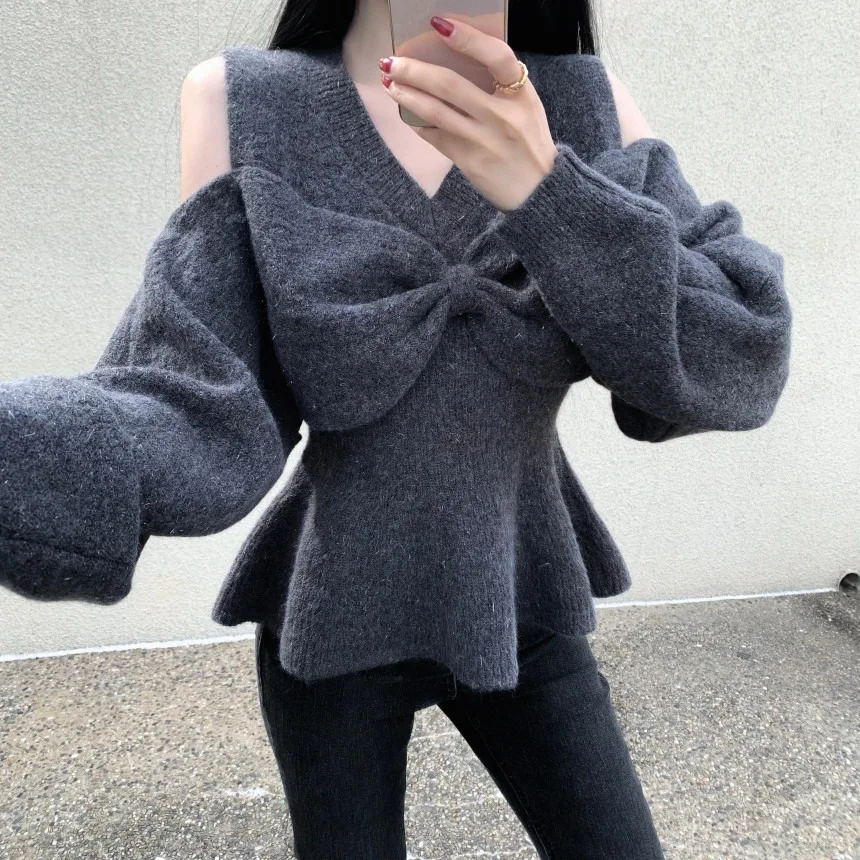 

ay Knot Sweater Women's Beautiful Ele Lazy Aosphere Sle Long Sve Crew Ne Pullover Autumn Faion