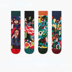 Autumn and winter new style French head couple mid-tube jacquard cartoon socks, personality trendy women's socks