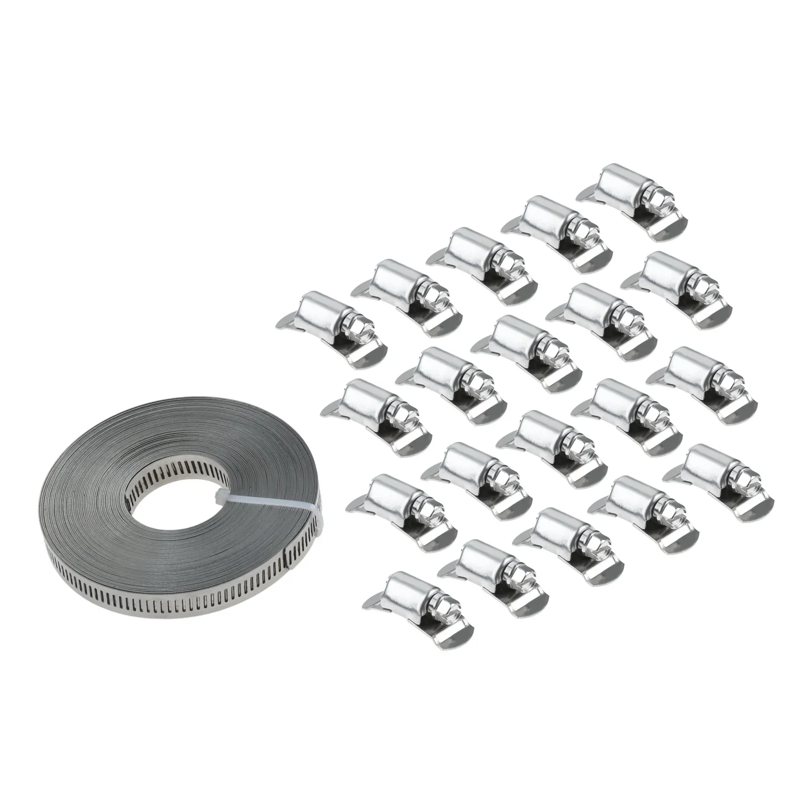 1Set 33FL Worm Gear Hose Clamp  with Fasteners 304 Stainless Steel Adjustable Pipe Clampsfor Ductwork Pole Securing Strapping