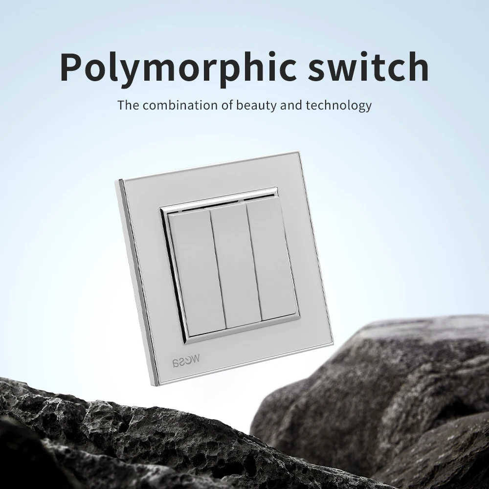 الأبيض تشغيل/إيقاف الكلاسيكية 3 عصابة 1 طريقة 250 فولت 16A التيار المتناوب جدار الروك التبديل الاتحاد الأوروبي القياسية لوحة أكريليك زر مفتاح الإضاءة مثبطات اللهب #2