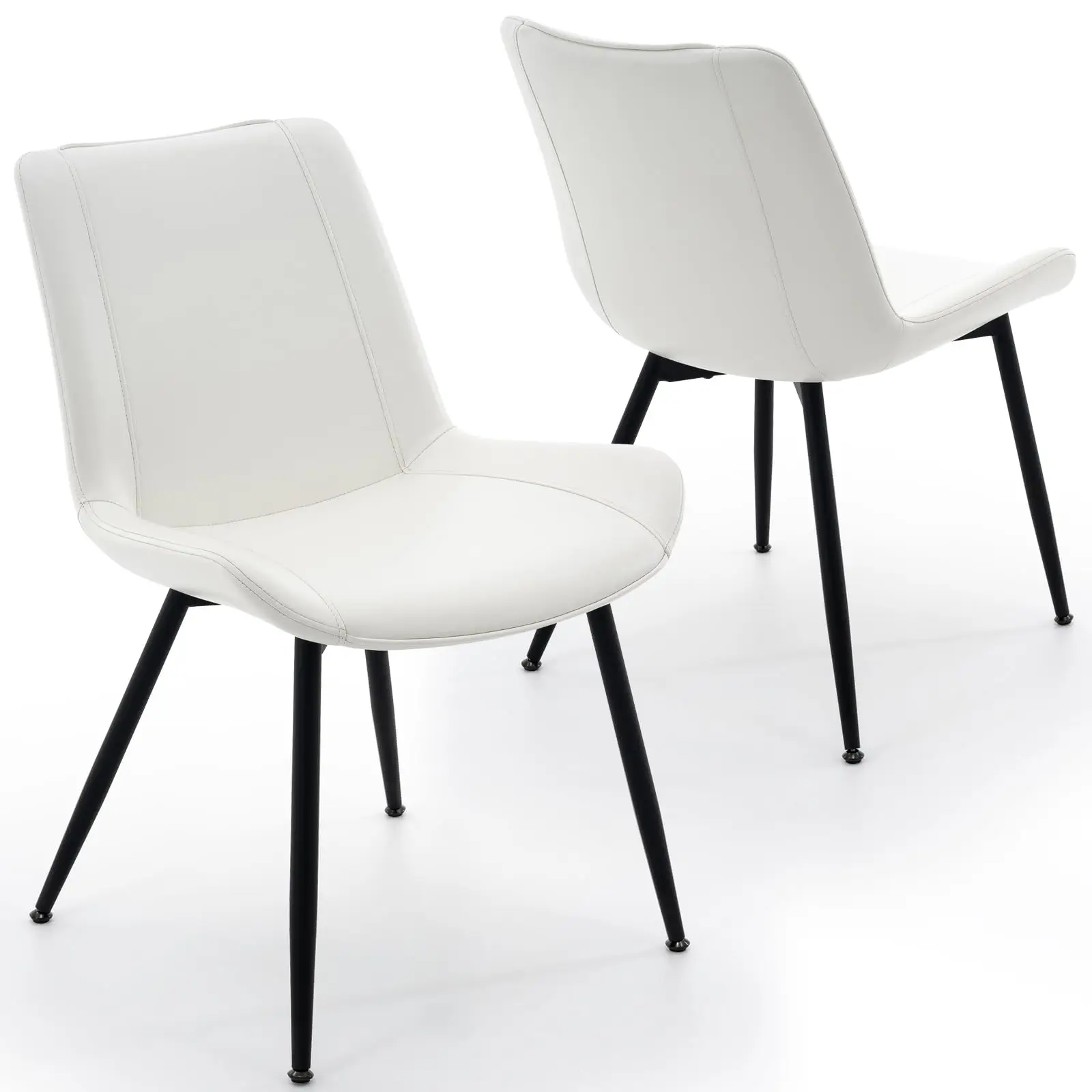 Dining Chairs Set of 2, PU Leather Armless with Metal Legs Brown | Fits Dining Rooms, Kitchens, Waiting room, Living