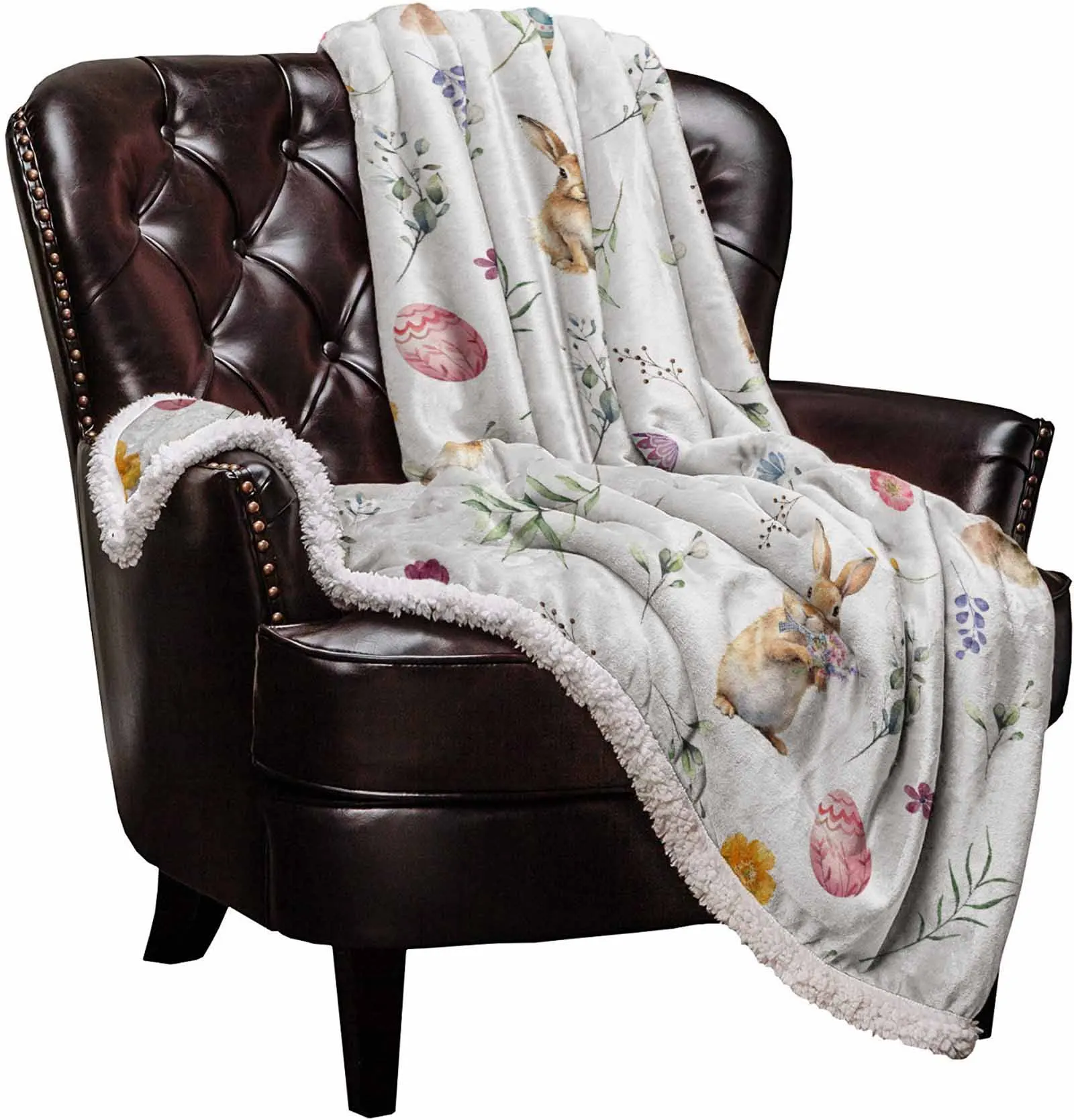 Easter Eggs Bunny Spring Flowers Cashmere Blanket Winter Warm Soft Throw Blankets for Beds Sofa Wool Blanket Bedspread