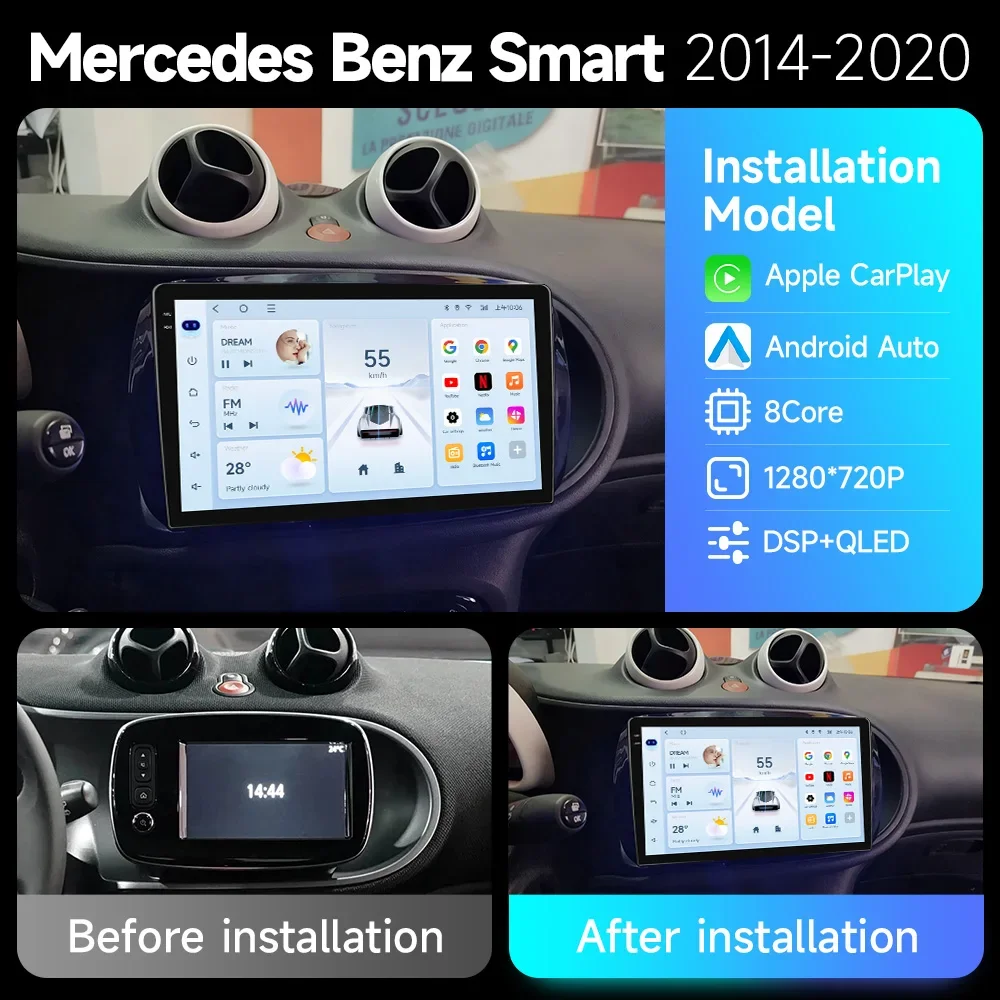 JIUYIN For Mercedes Smart 453 Fortwo 2014 - 2020 Android 15 Car Radio Carplay Autoradio Multimedia Player QLED Screen