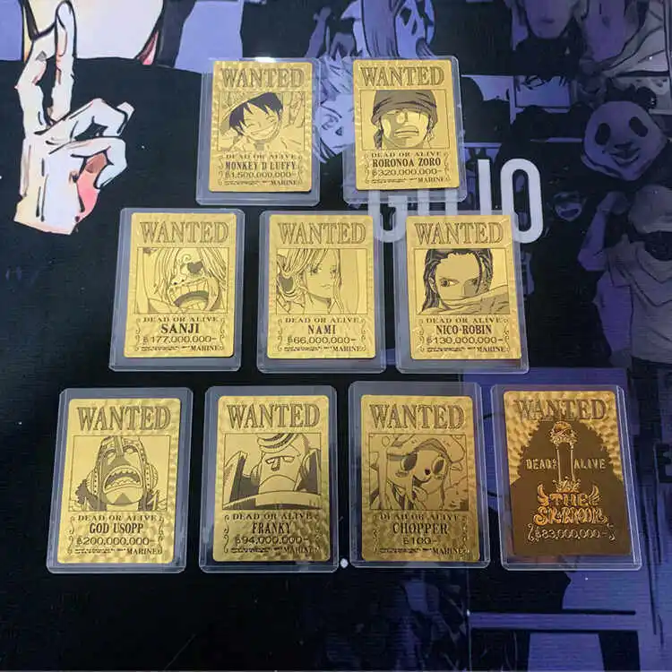 

One Piece Wanted Poster Series Imitation Gold Foil Card Tony Chopper Roronoa Zoro Usopp Brook Game Collection Card Bookmark Toy
