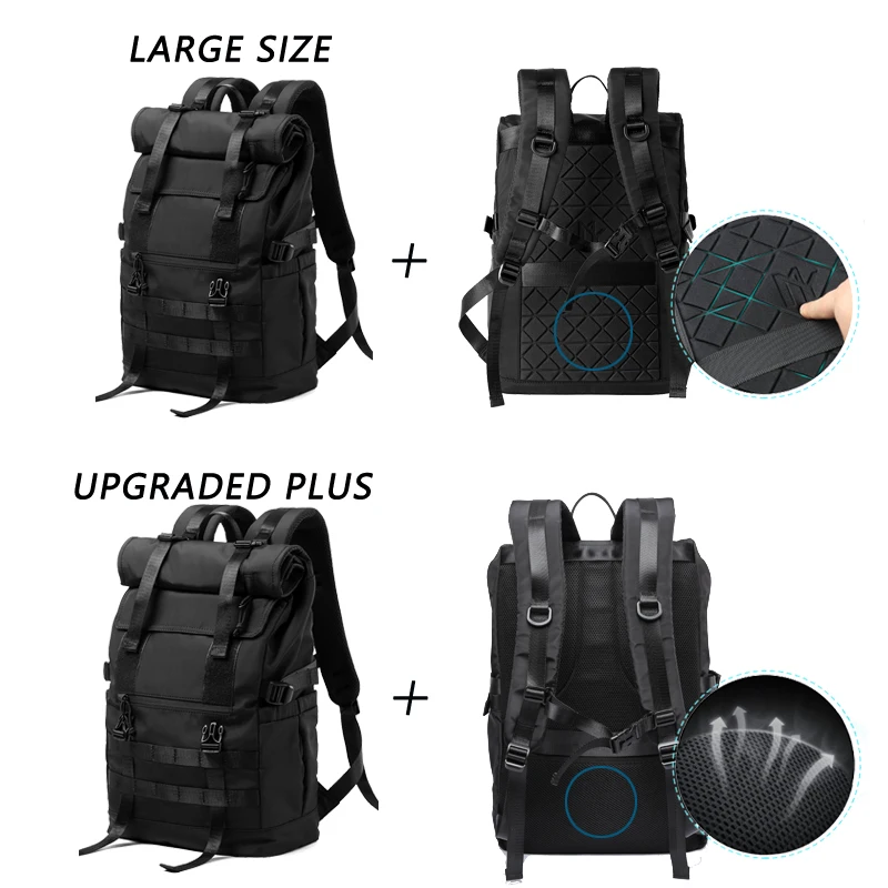 Roll Top Backpack for Men, Water Resistant Expandable, 17.3 inch Laptop Backpack for Commute Travel, 40 Max Liter Rucksack