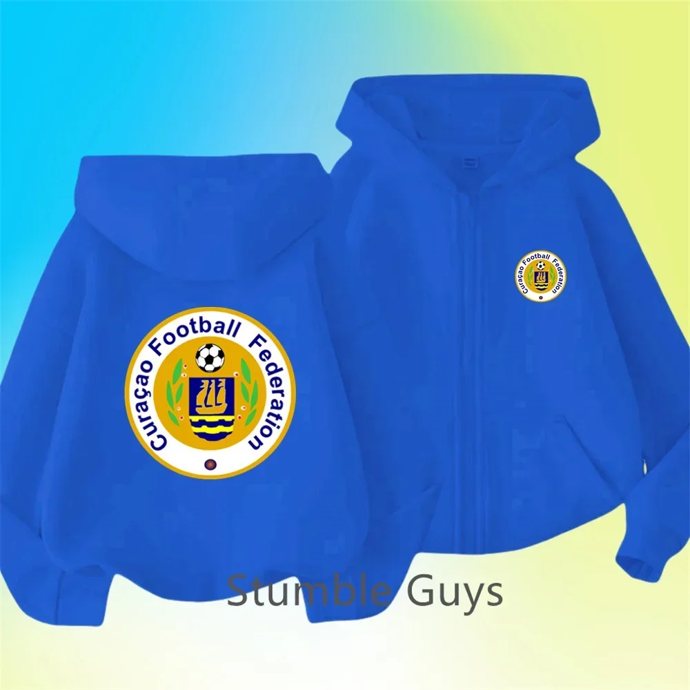 

Cameroon, Cote D 'Ivoire, Curacao Football Team Badge Printed Children's Jersey Knit Zipper Shirt Football Loose Hoodie Coat
