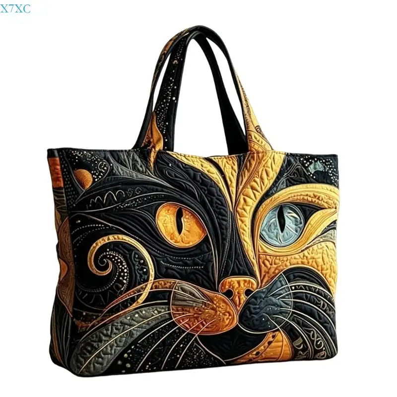 X7XC Polyester Purse for Women, Quilted Cats Printed Top Handle Bag with Daily Carry Space and Soft Structured Feel