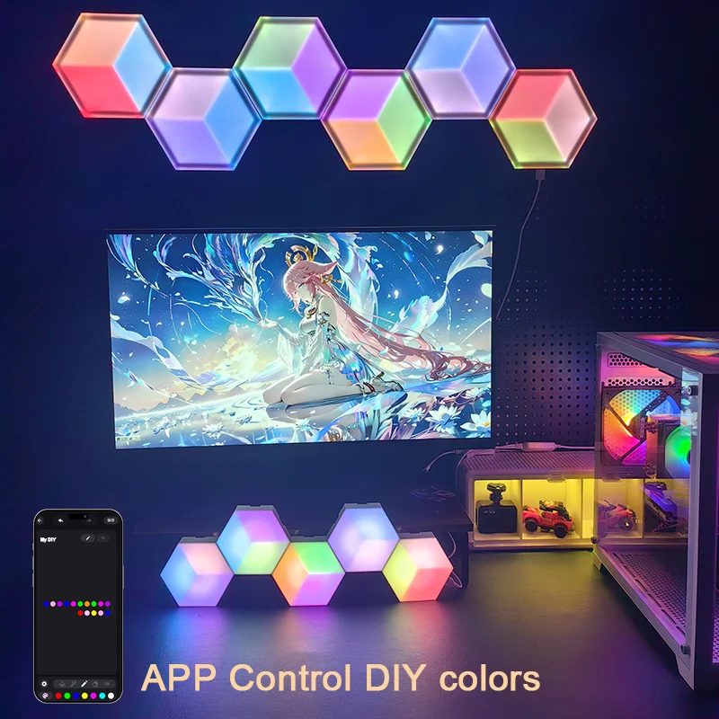 6/10pcs Quantum Lamp Smart LED Wall Lights with Remote Music Sync Light DIY Lighting App Control Light for Esports Movie KTV
