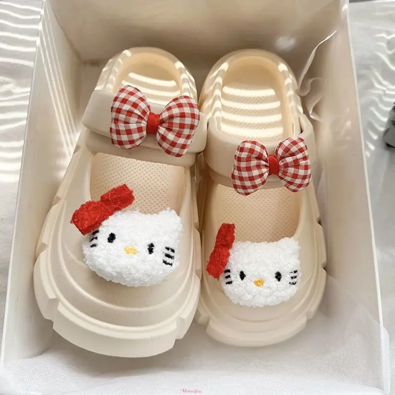 

Kawaii Hellokitty Girls Bow Clogs Women Cute Eva Slidessoft Non-Slip Platform Sandals Comfy Casual Slippers for Summer Indoor