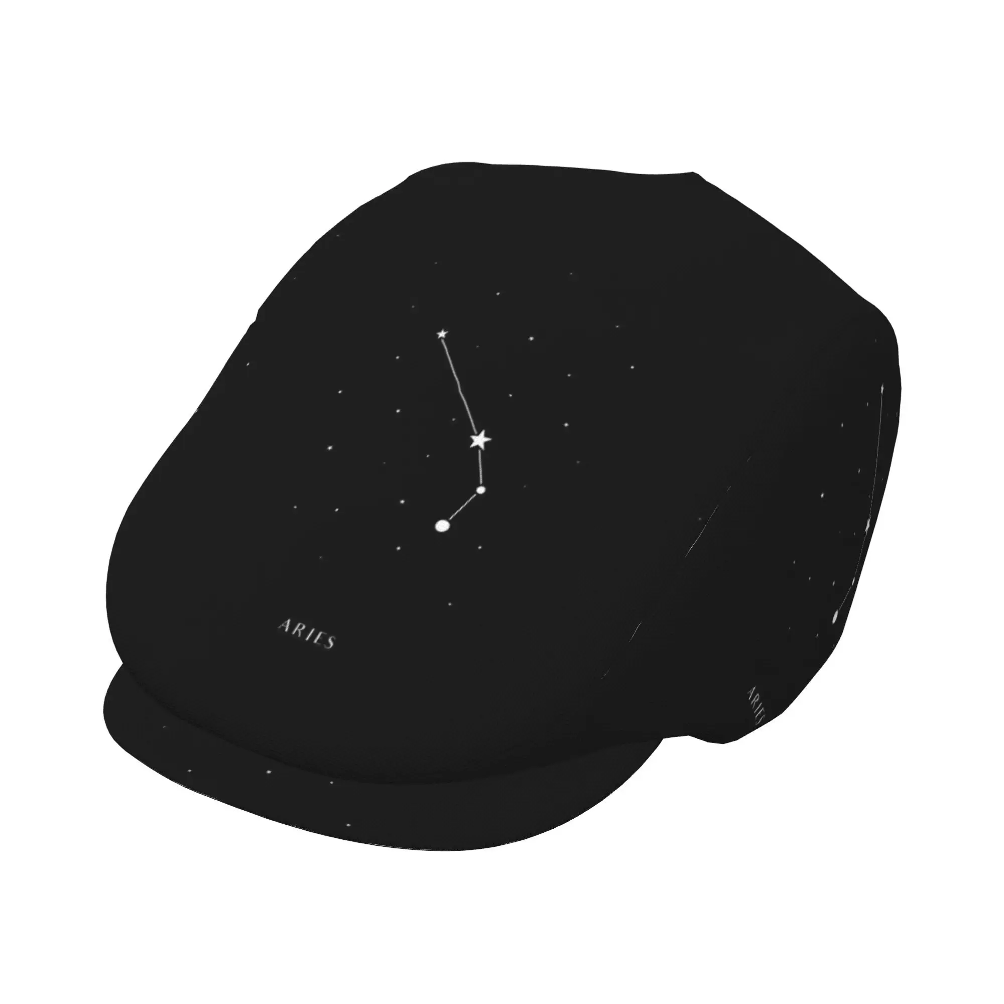 1pc Aries Constellation Black Background All-Over Print Flat-Top Hats for Men And Women, Newsboy Caps, Berets, Irish Hats, Drive