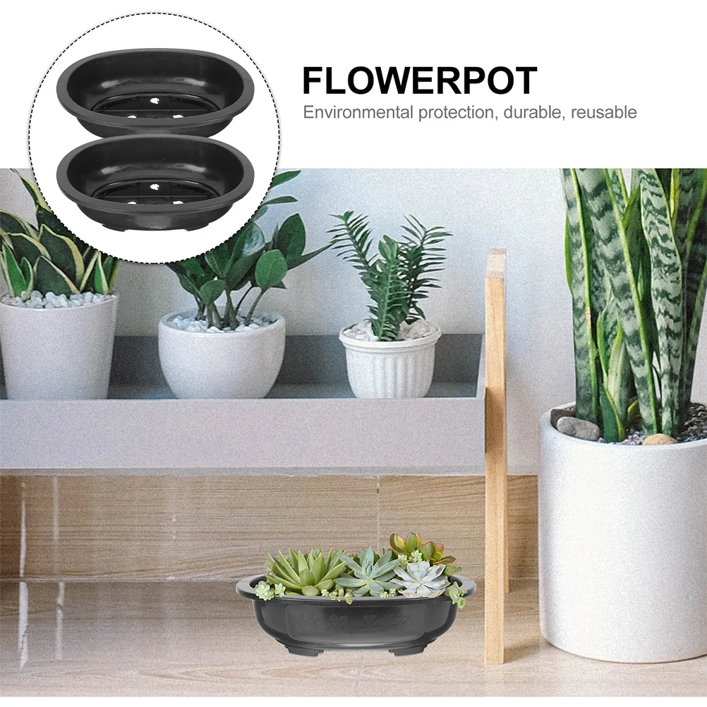 

2Pcs Bonsai Training Pot Gardening flower Pot Plants Cultivation Pot Garden Oval Plant Container succulent pot decor