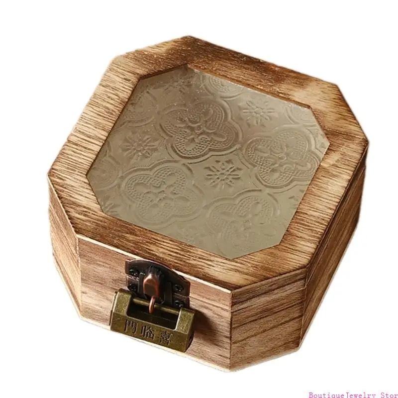 

E1PE Elegant Wooden Cosmetic Organiser Decorative Jewelry Storage Box With Glass Top