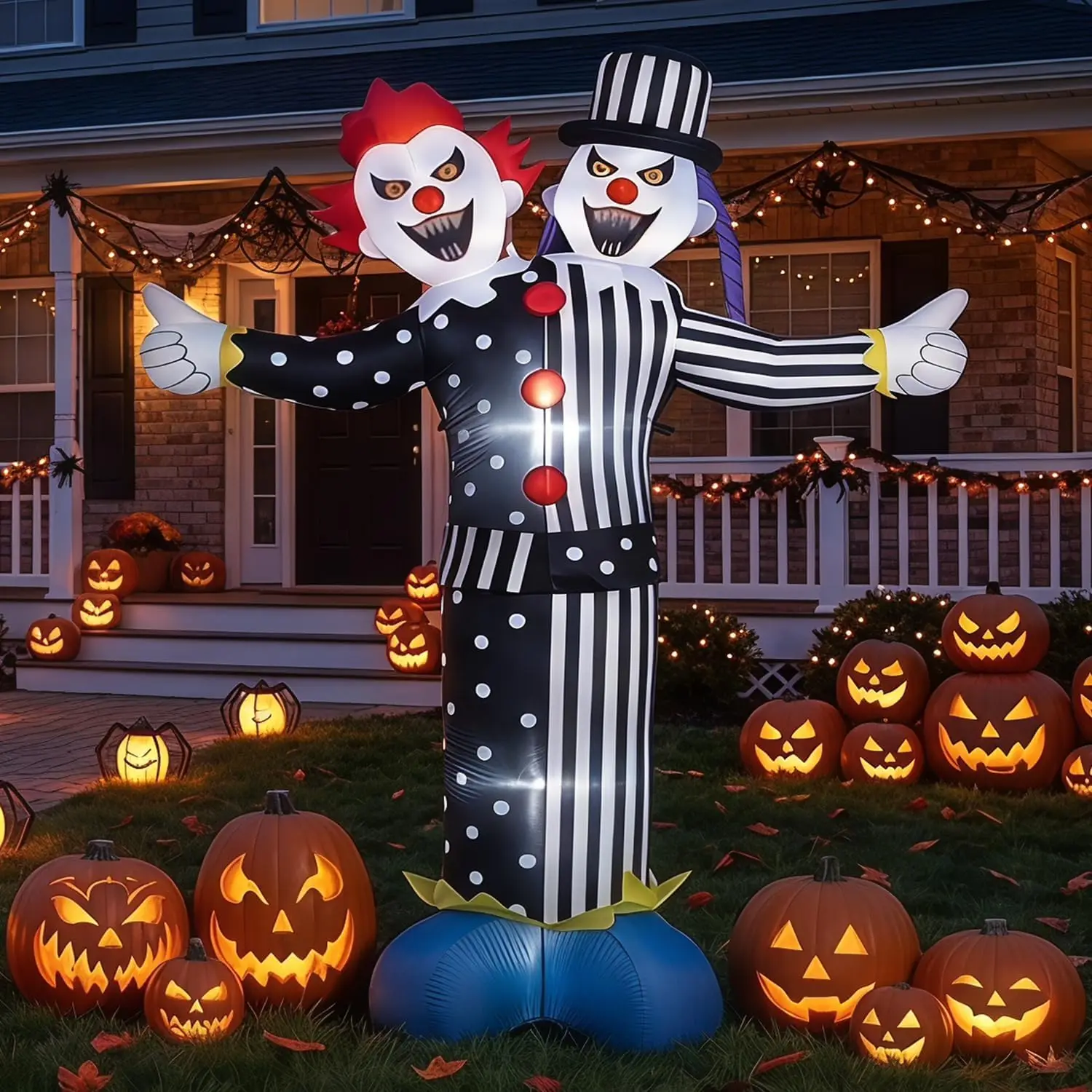 8FT Halloween Inflatable 2-Headed Clown Decorations with Bright LED Lights for Outdoor Holiday Home Garden Decoration