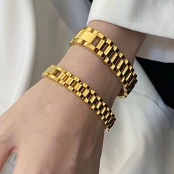 10/15mm Punk Luxury 18K Gold Color Watch Chain Bracelet Men Women Hiphop Stainless Steel Bike WatchBand BangleWristband Jewelry