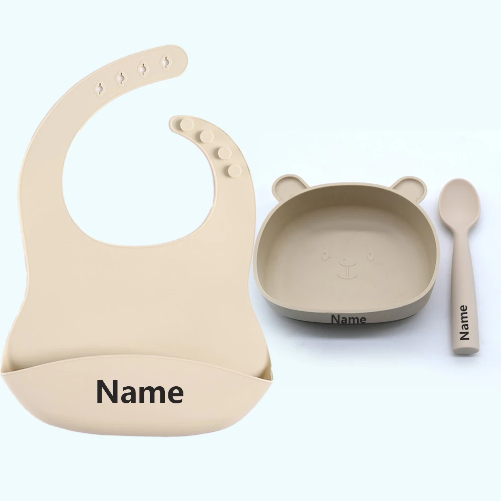 Silicone Tableware Set Waterproof and Easy to Clean Free Name Engraving Creative Gifts Customized for Babies
