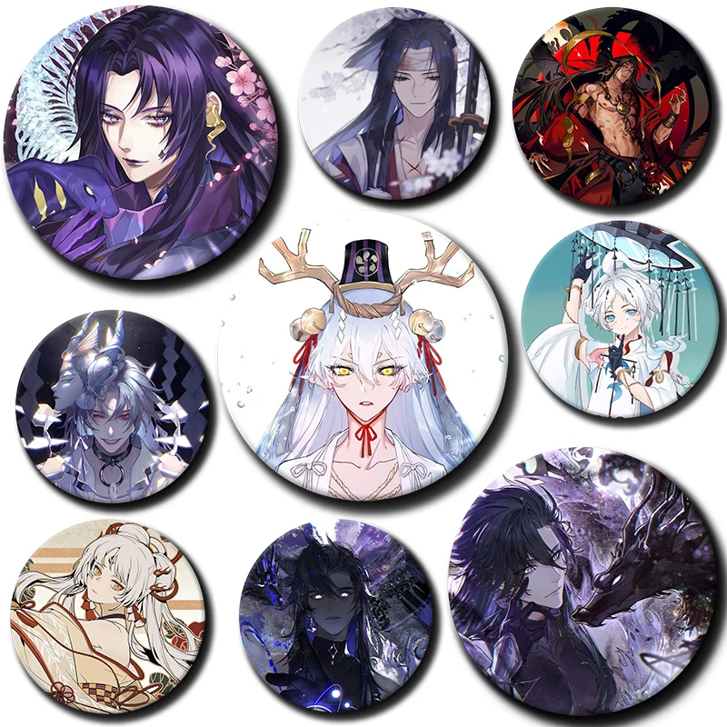 58mm Hot Game Onmyoji Anime Character Pin Creative Brooch Lapel Pins Round Badge on Backpack Clothing Souvenir Gifts for Friends