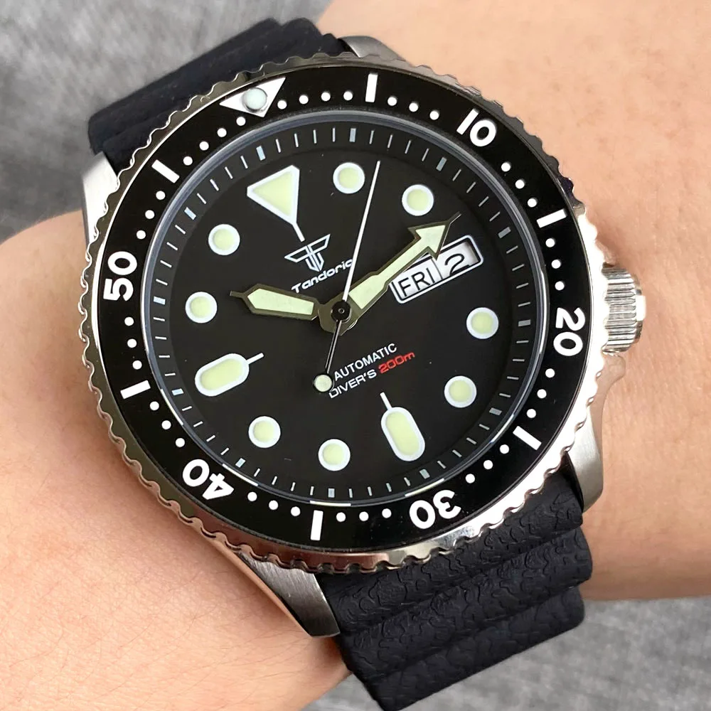 Tandorio SKX Mod S NH36 Weekday Date Steel Mechanical Watch Men 120clicks Bezel Chapter Ring 3.8 Crown 20bar Waterproof Clock