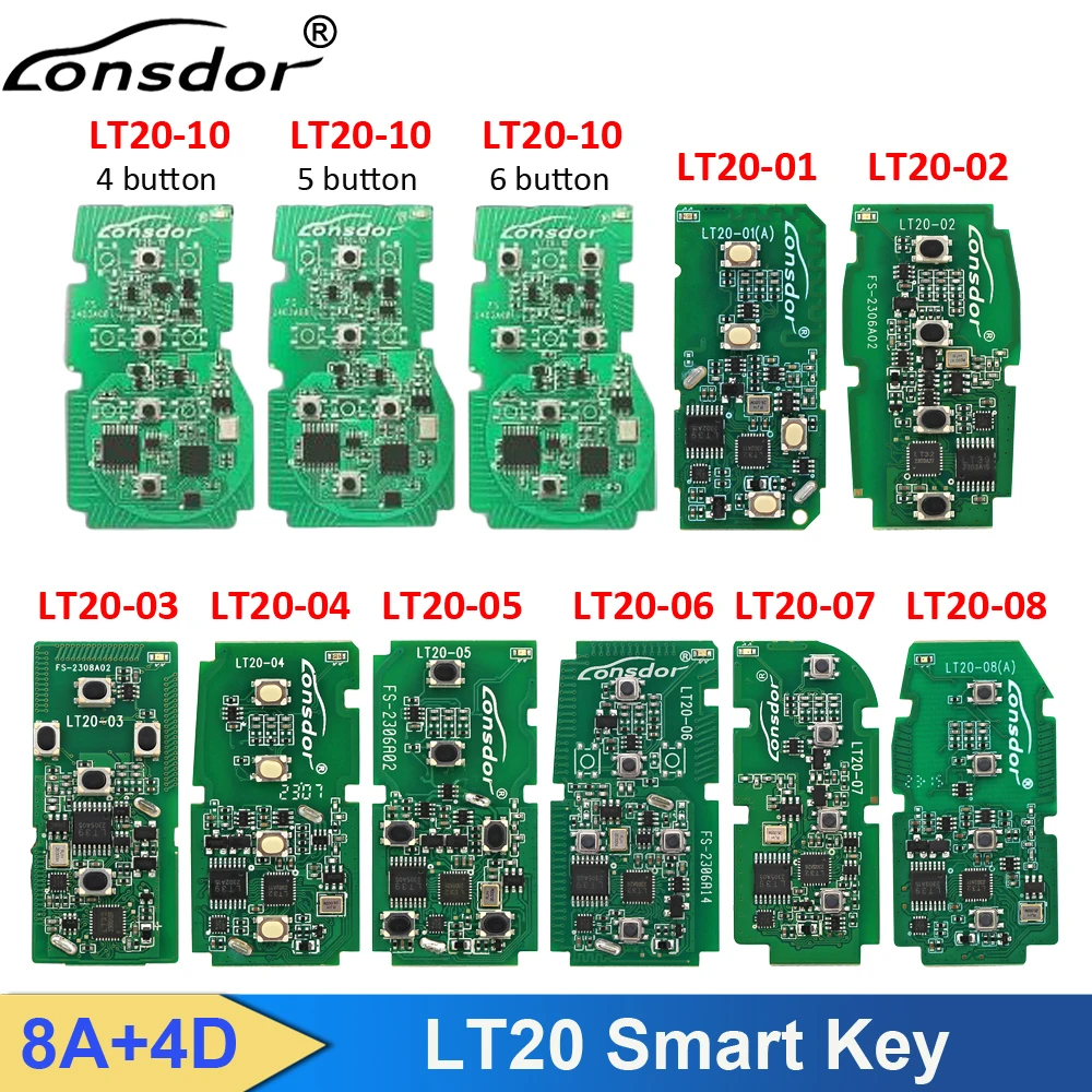 Lonsdor-llave inteligente LT20, LT20-01, LT20-02, LT20-03, LT20-04, LT20-08, 05, 06/07, LT20-10, 8A + 4D, compatible con K518, K518ISE, KH100 +