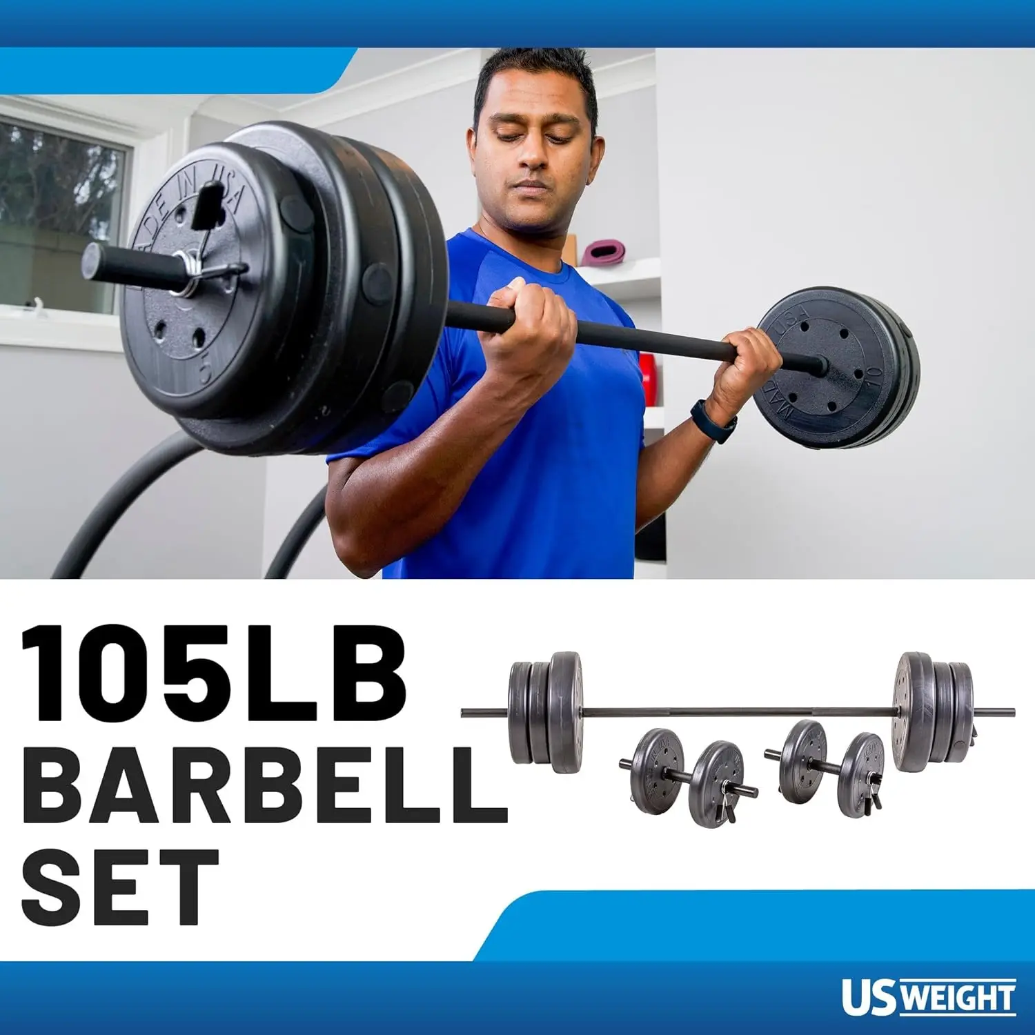 Pound Barbell Weight Set for Home Gym| Adjustable Weight Set with Two Dumbbell Bars and Full 6 Ft Bar, Black