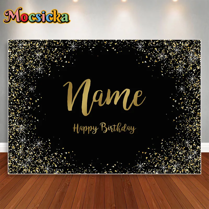 Mocsicka Custom Naam Glitter Verjaardagsfeestje Banner Achtergronden Baby Shower Kind Kid Naam Fotografieachtergrond Fotostudio