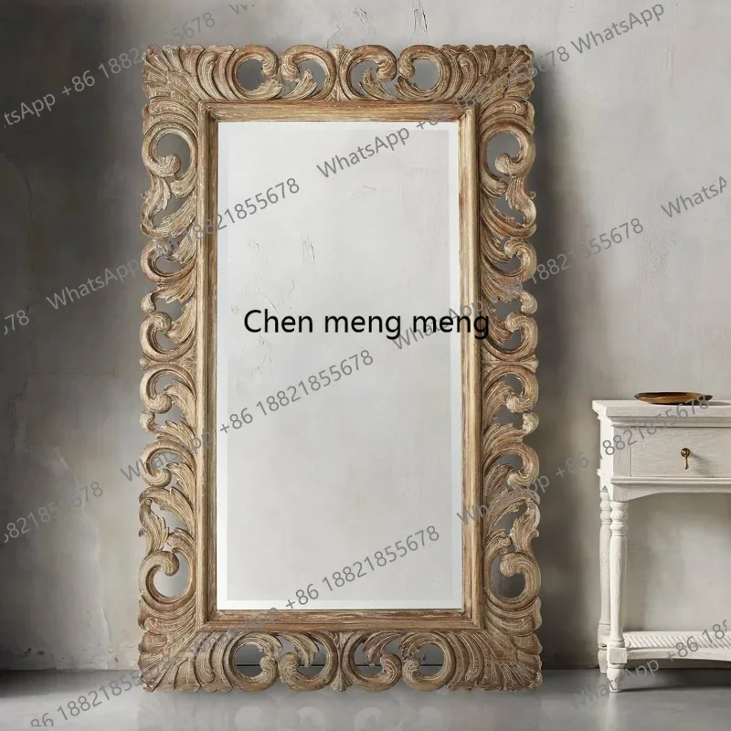 R American retro, living room diagonally against the wall floor mirror, home entrance decoration, full-length mirror