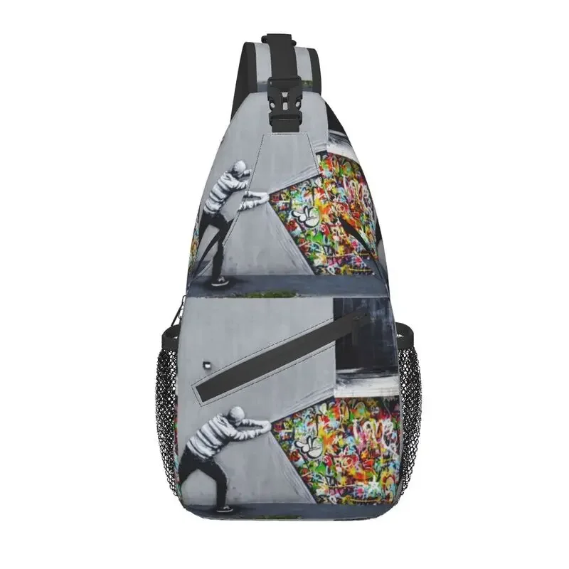 Banksy Uncovering Graffiti Sling Crossbody Backpack Men Custom Street Art Chest Shoulder Bag for Cycling Camping Daypack