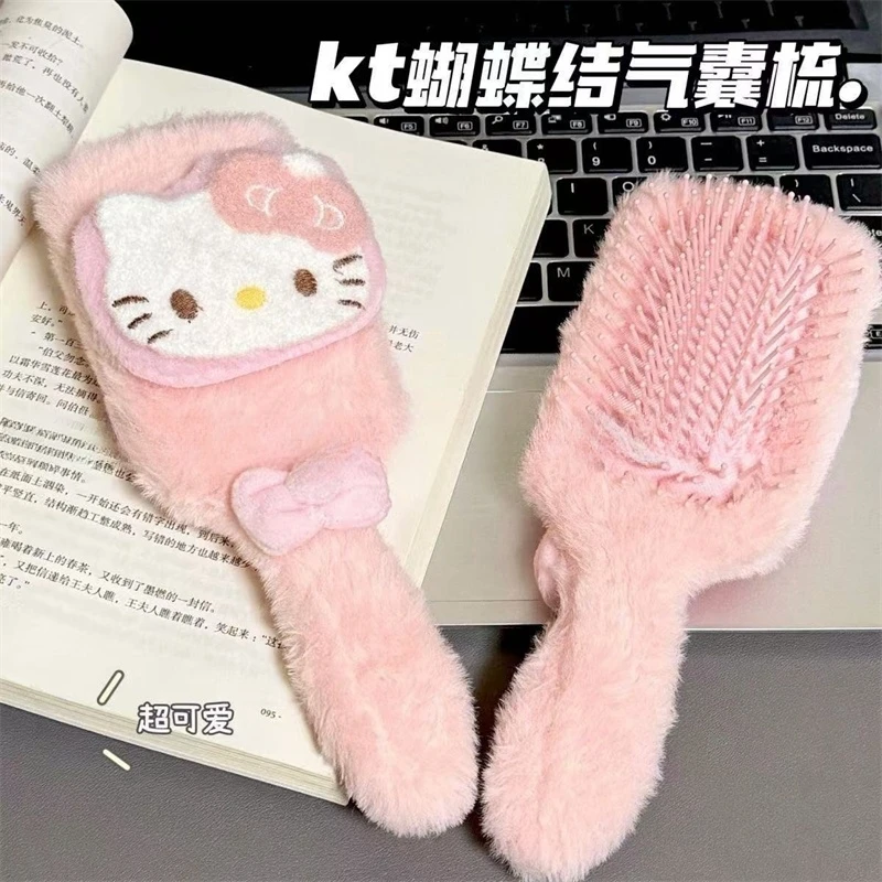 Sanrio Hello Kitty Plush Air Cushion Comb Cute Cartoon Hairdressing Comb Soft Gadget for Girls Kawaii Makeup Tools Holiday Gifts