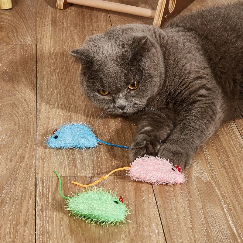 

3 PackCandy Colored Pine Needles Cloth Mouse Shaped Cat Toys Interactive for Cats