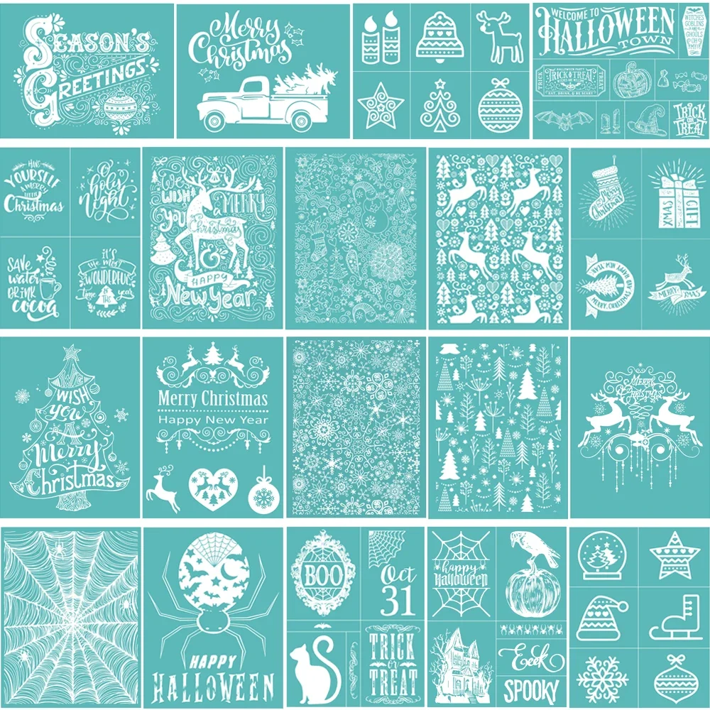 Christmas Halloween Day Festival Reusable Self-Adhesive Mesh Stencils Painting Transfers 21x28cm For T-Shirt DIY Handmade Crafts