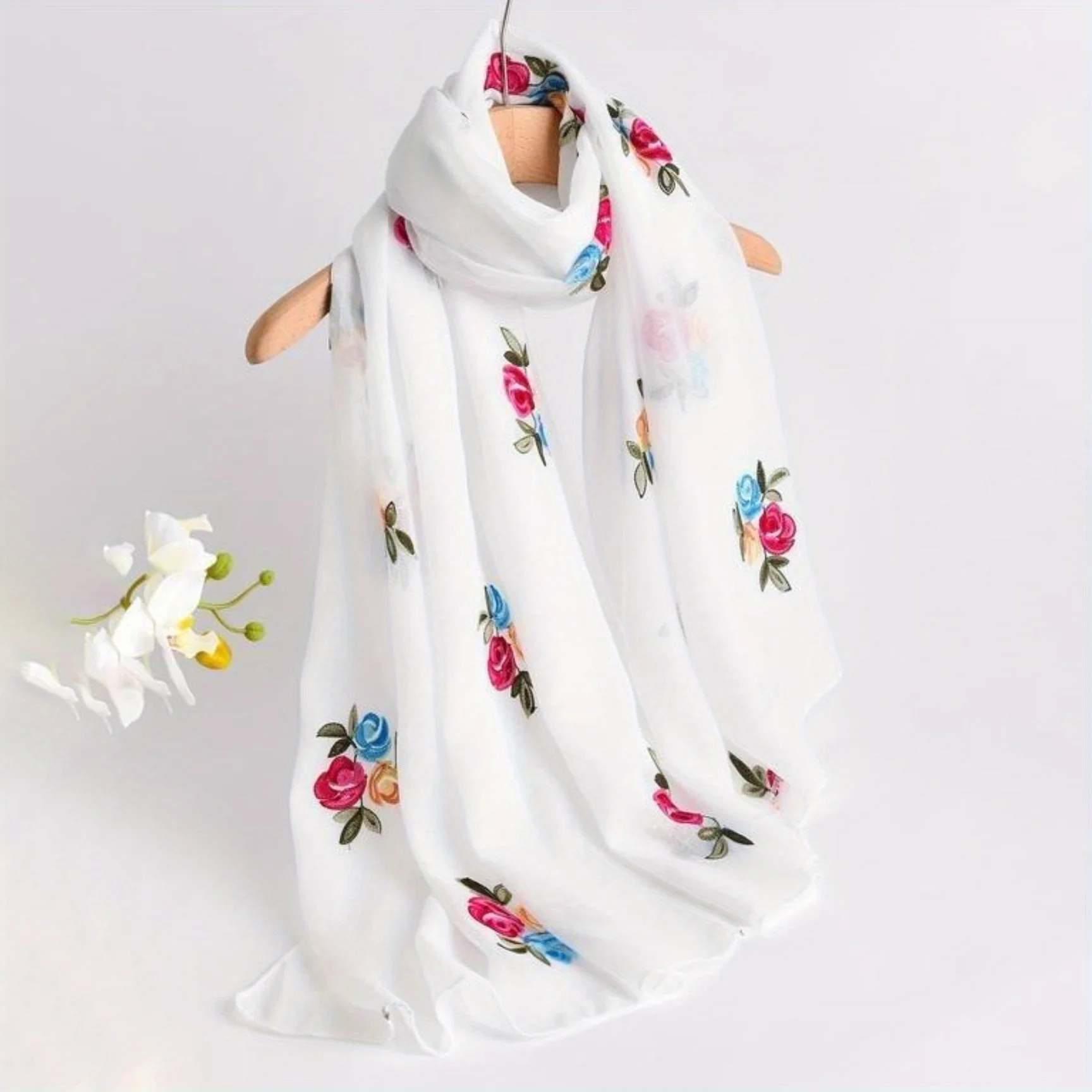 

Длинный шарф с цветочным принтом, стильная мягкая и удобная женская шаль, повседневный универсальный шарф-юбретелька на все сезоны,
