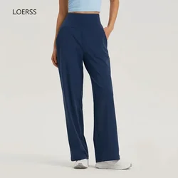 LOERSS-pantalones de Yoga de cintura alta para mujer, mallas Push Up de pierna ancha para baile, deportes, Fitness, entrenamiento, ropa deportiva