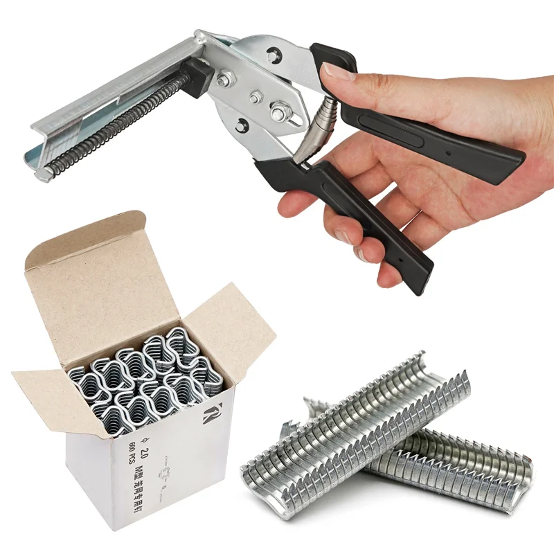Animal Cage Hog Ring Pliers Blcak Fastening Clamp and 600Pcs M Clips Installation Kit Chicken Rabbit Mink Fox Bird Dog Cage