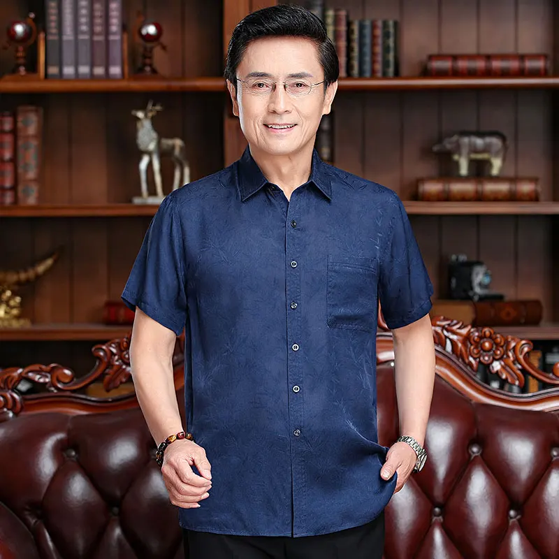 

Мужская летняя тонкая рубашка-жакет из ледяного шелка для мужчин среднего возраста, модная, повседневная, свободного кроя