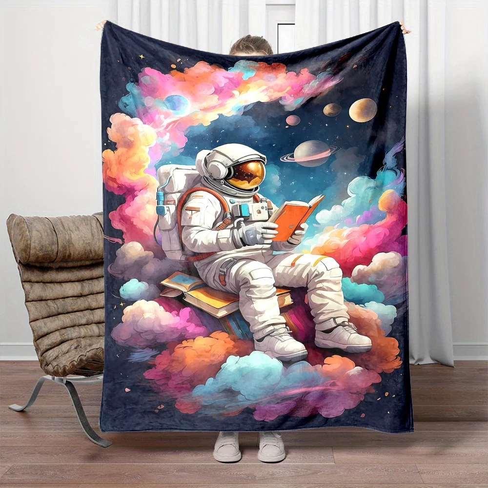 

Уютное фланелевое одеяло с космической тематикой для чтения космонавтов — мягкое, двустороннее, идеально подходит для дивана, кровати, офисных сна и путешествий — Uni