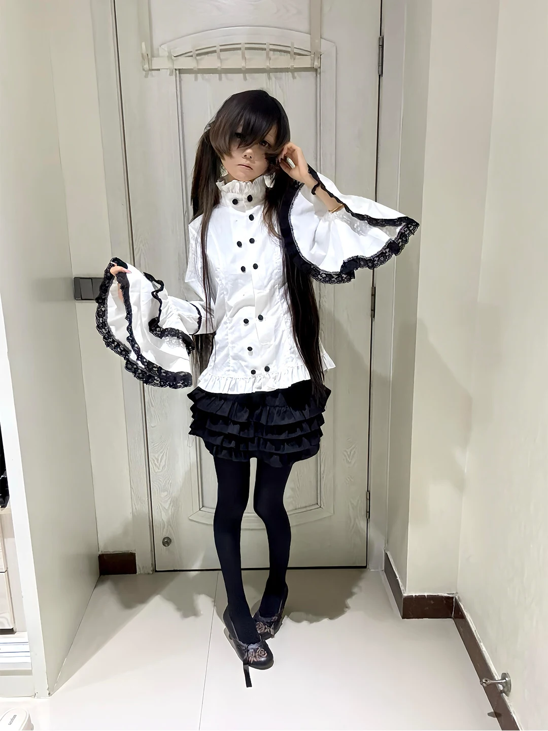 Black White Gothic Court Style Lolita Set Simple Design Top Half Skirt Two Piece Set Lolita Skirt Women's Fashion Autumn