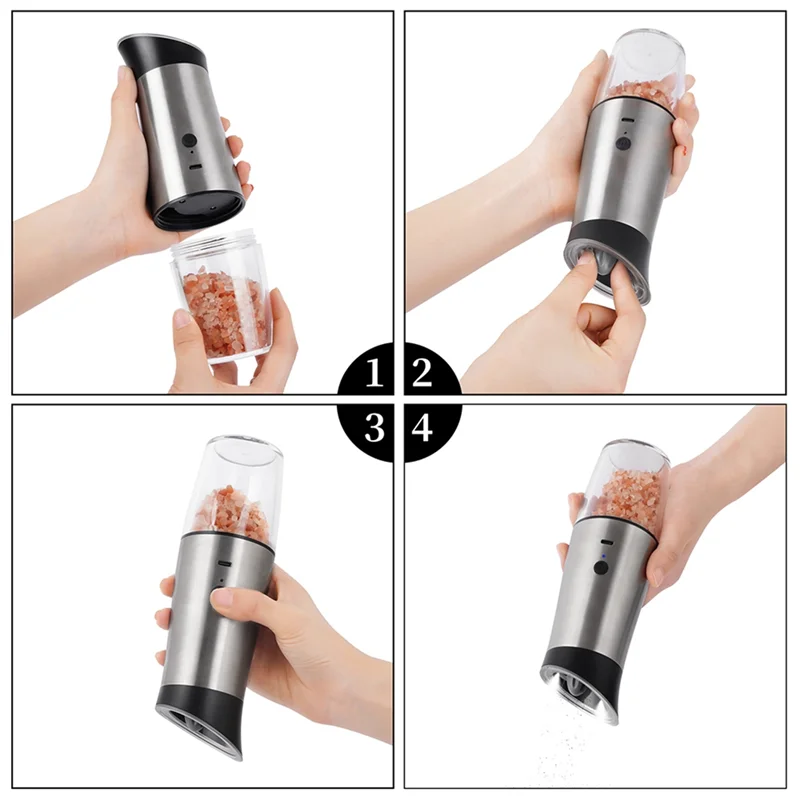 USB Electric Salt & Pepper Grinder Set Salt & Pepper Mill with Adjustable Coarseness 170ML Easy Refillable & Clean A