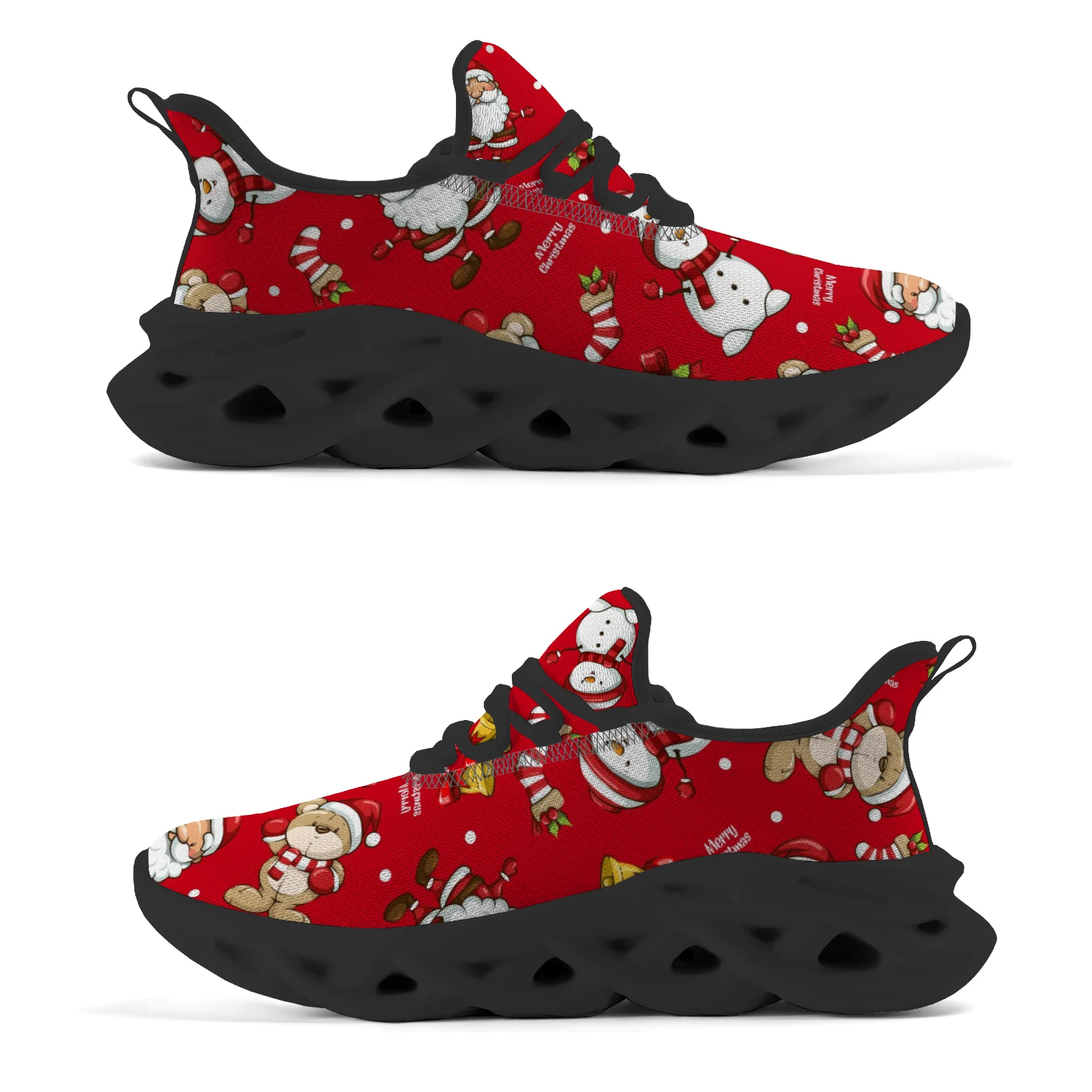 Las zapatillas informales con estampado de osos navideños funcionan con una parte superior de malla liviana y son adecuadas tanto para hombres como para mujeres.
