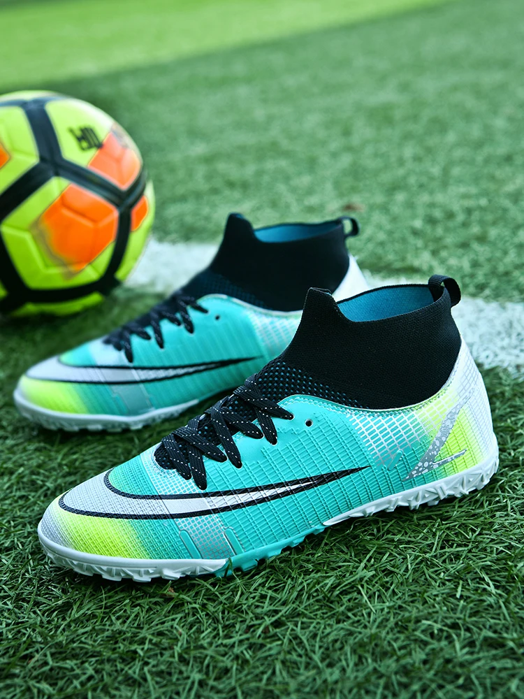 Adult Professional Soccer Shoes Non-Slip Long Spike Football Boots Young Kids High Ankle Cleats Grass Soccer Sneakers 36-45#