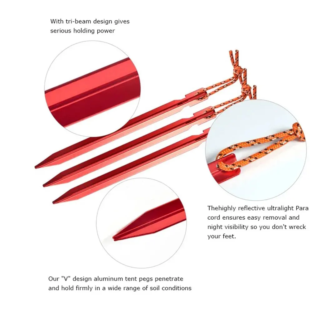10Pcs Aluminum Tent Pegs 18cm Ultralight Outdoor Camping Ground Nails Keychain Tarp Takes Pendant Duty Travel Accessory