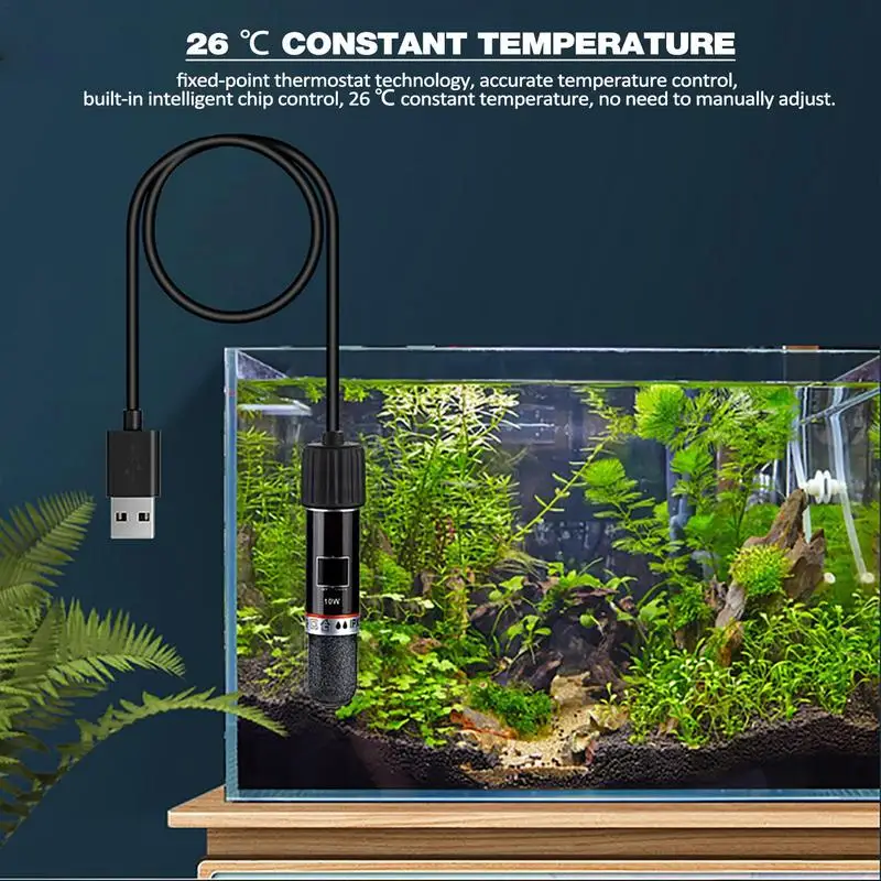 Mini Aquarium Heater 26°C Constant Temperature Submersible Small Fish Tank Heating Rod 10W USB Aquarium Thermostat Rod Dropship