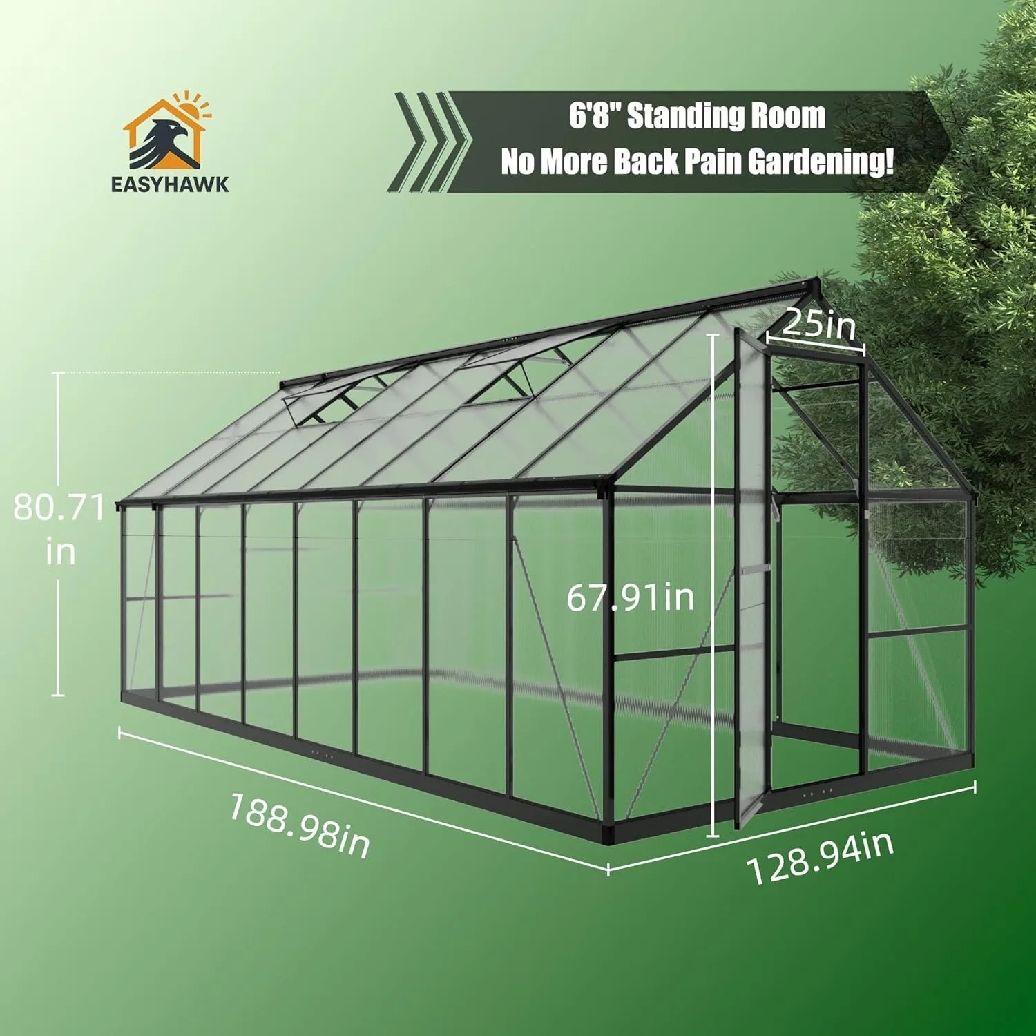 

Polycarbonate Green House with Quick Setup Structure and Roof Vent, Aluminum Large Walk-in Greenhouse ，Customized
