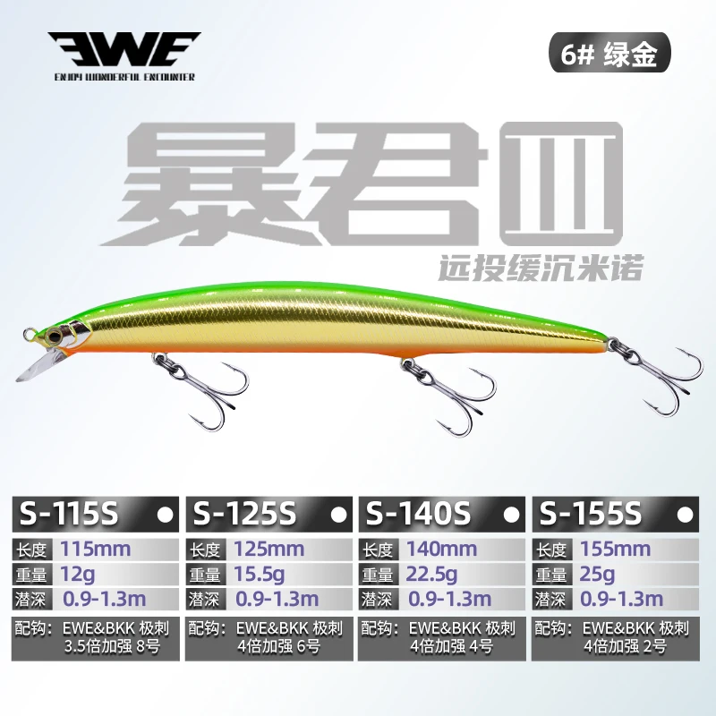 EWE Tyrant III Generation Luya Bait 12g 15.5g 22G 25G بطيئة الغرق مينو فار رمي الفم باس البحر إغراء #5