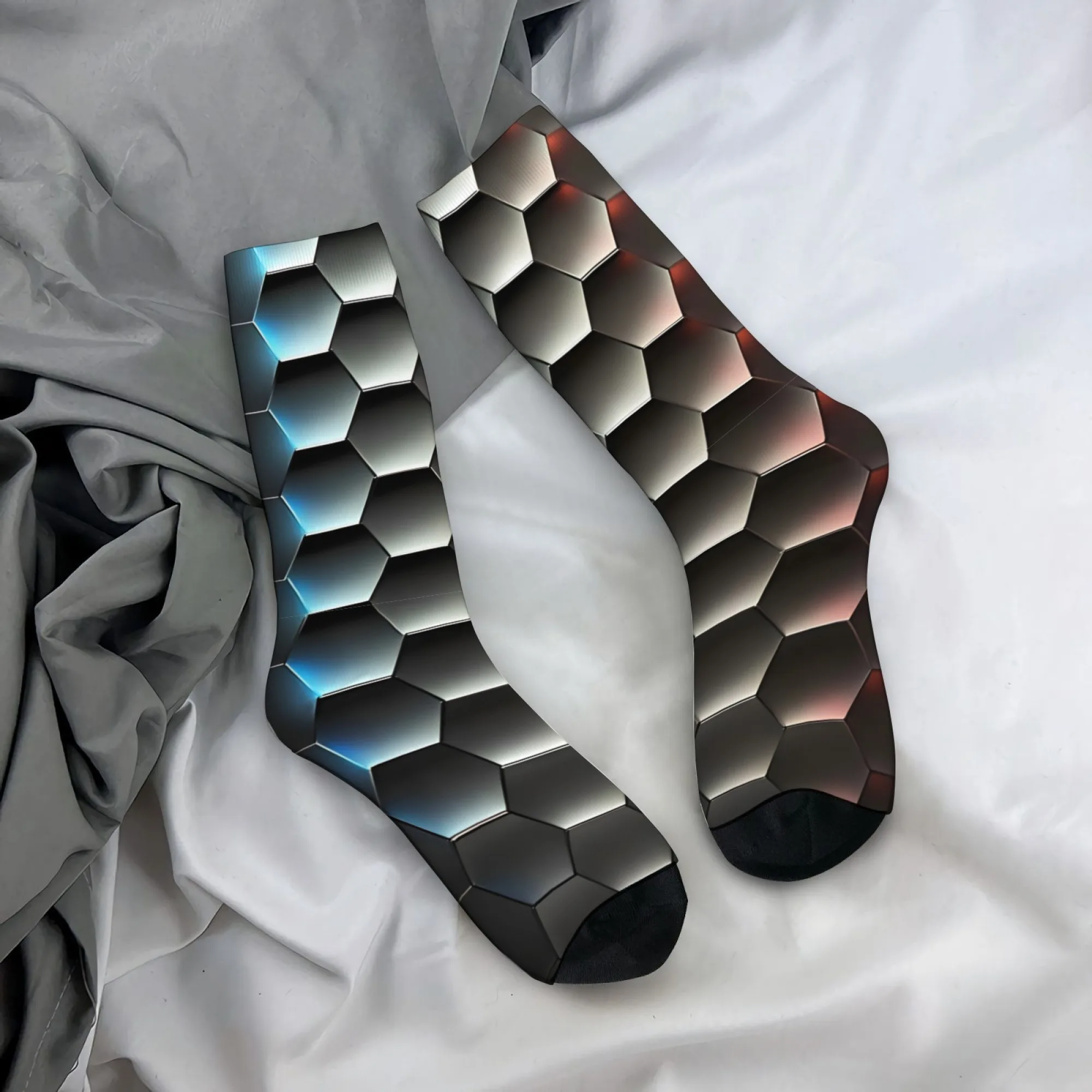 Metal Honeycomb Socks Non-slip Resistant Smooth Men's Socks Cycling Hiking Camping Punk Fashion Trendy Street Hip-hop Crew Socks