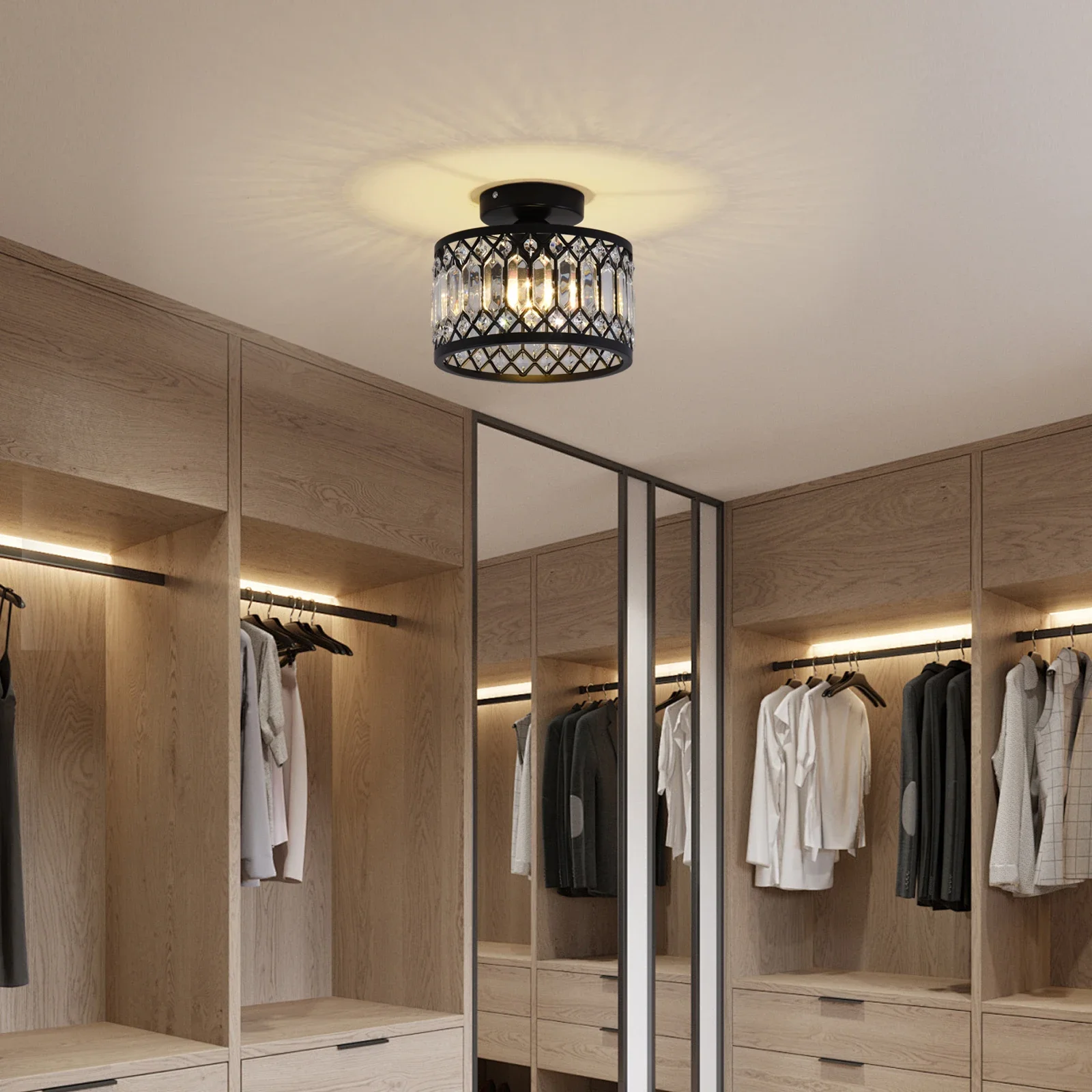 Black Crystal Chandelier Ceiling Light Iron Art Modern LED Pendant Lamp for Living Room Bedroom Home Decor Pendant Lights