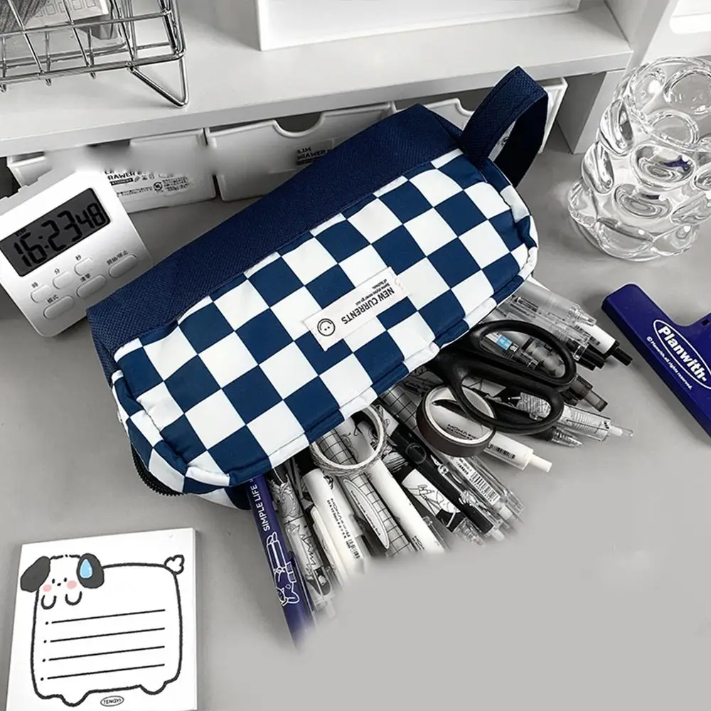 Imagem -04 - Grande Capacidade Plaid Pencil Bolsa Simples Checkboard Papelaria Material Escolar Estudante Lápis Case Lápis Pouch Desktop Organizer