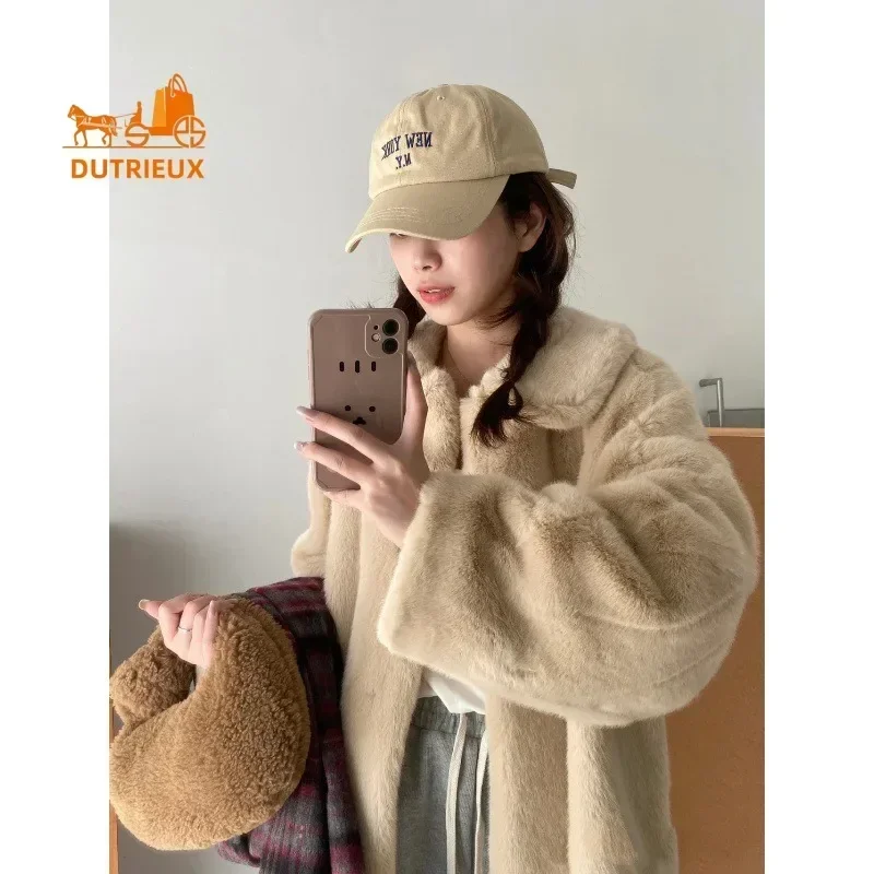 Nuovo cappotto invernale da donna migliore qualità di media lunghezza elegante risvolto allentato spesso caldo cappotto di peluche spesso adatto per