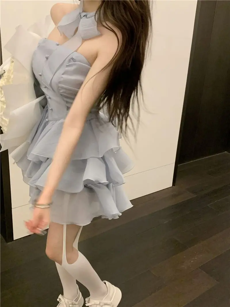 Gagarich dulce picante chica lazo sin tirantes vestido de media longitud novedad de verano estilo una línea diseño cintura cinching pastel Vestidos